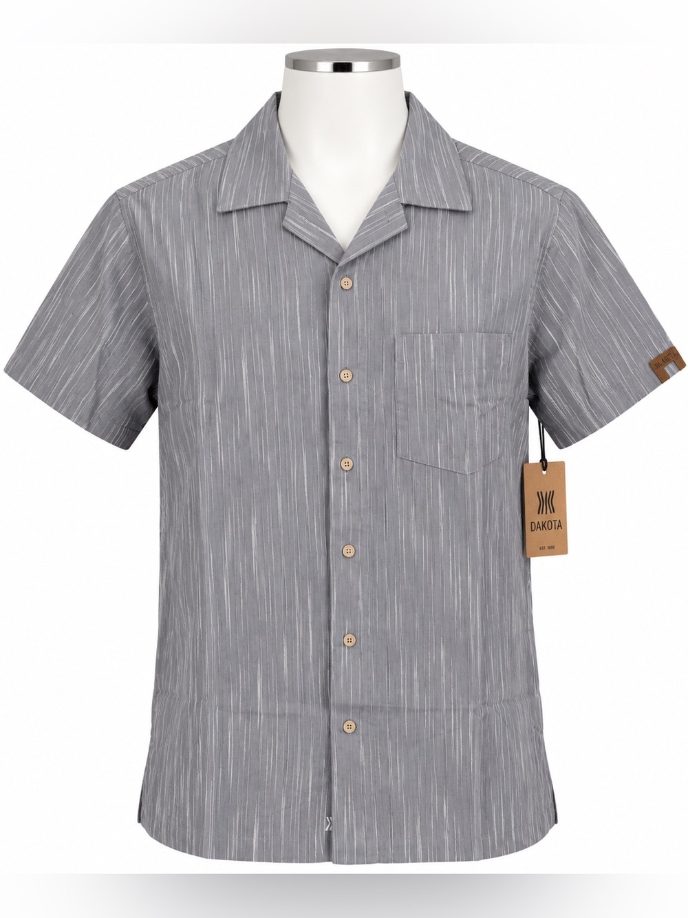 Dakota Men's Short Sleeve Grey Stripe Button-Down Shirt